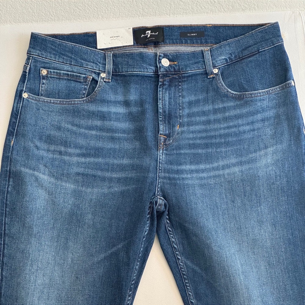 NWT 7 For All Mankind Slimmy Straight Jeans Mens 38 Medium wash Blue Essential - Picture 2 of 10